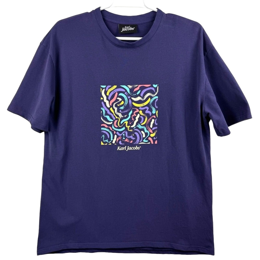 Karl Jacobs Originals Men's T-Shirt Navy Blue Colorful‎ Graphic Print Size Large